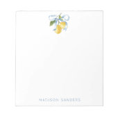Waterverf Blue Bow Lemons gepersonaliseerd Notitieblok (Voorkant)