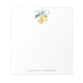 Waterverf Blue Bow Lemons gepersonaliseerd Notitieblok