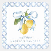 Waterverf Blue Bow Lemons Gift Vierkante Sticker (Voorkant)