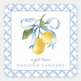 Waterverf Blue Bow Lemons Gift Vierkante Sticker