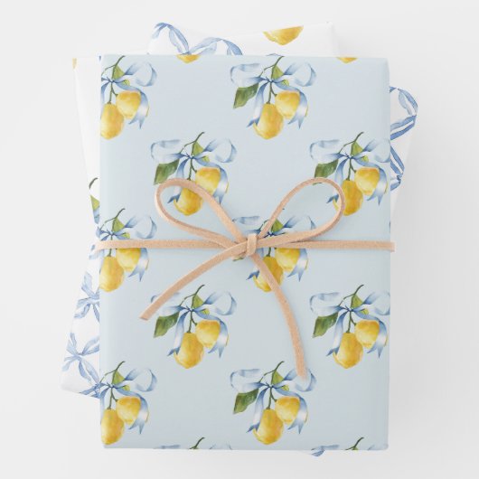 Waterverf Blue Bow Lemons Inpakpapier Vel (In situ)