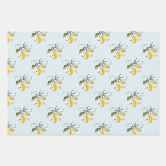 Waterverf Blue Bow Lemons Inpakpapier Vel (Voorkant)