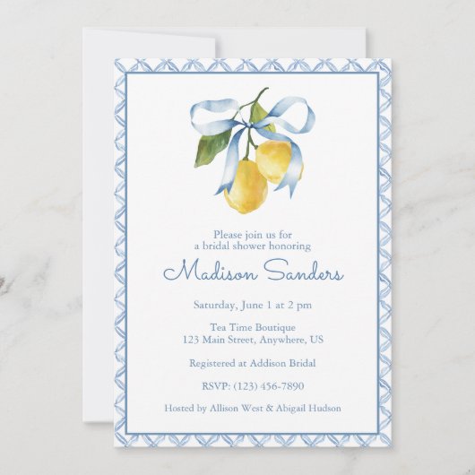 Waterverf Blue Bow Lemons Kaart (Voorkant)