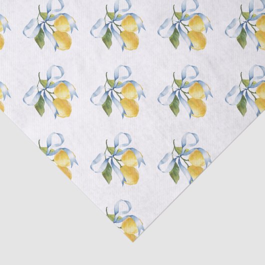 Waterverf Blue Bow Lemons Tissuepapier (Detail)