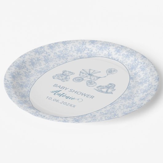 Waterverf Blue Bow Toys Boy baby shower Papieren Bordje (Gekanteld)