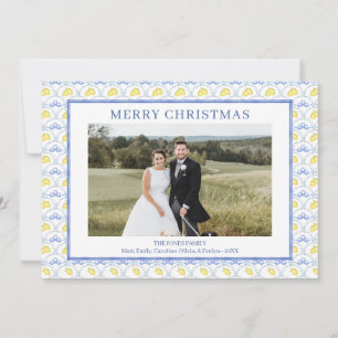 Waterverf Blue Bow Traditional Vintage Kerstmis Feestdagenkaart