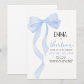 Waterverf Blue Bow Verjaardagsuitnodiging Elegant Kaart (Voorkant / Achterkant)