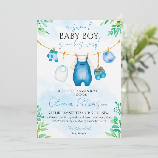 Waterverf Blue Boy Baby shower Kaart (Staand voorkant)