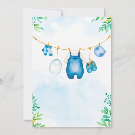 Waterverf Blue Boy Baby shower Kaart (Achterkant)