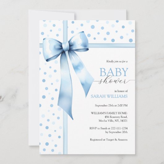 Waterverf Blue Boy Bow Baby shower Kaart (Voorkant)