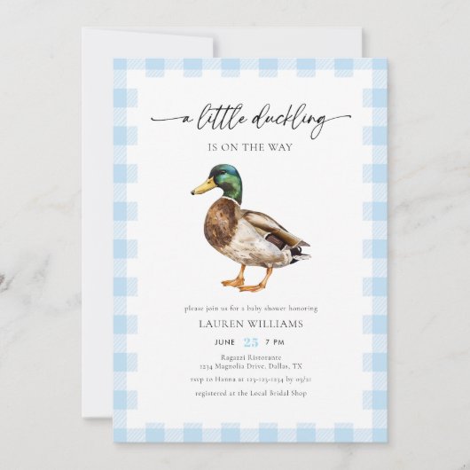 Waterverf Blue Boy Mallard Duck Baby shower Kaart (Voorkant)