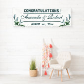 Waterverf Blue Breeze Floral Leaves Wedding Spandoek (Insitu)