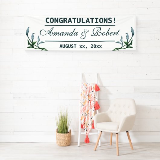 Waterverf Blue Breeze Floral Leaves Wedding Spandoek (Insitu)