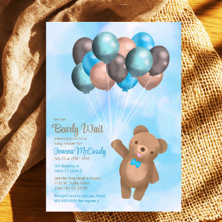 Waterverf Blue Brown Balloons Beer Baby shower Kaart