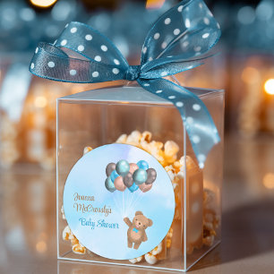 Waterverf Blue Brown Balloons Beer Baby shower Ronde Sticker