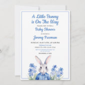 Waterverf Blue Bunny Boy Floral Baby shower Kaart (Voorkant)