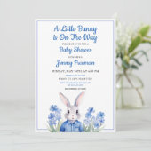 Waterverf Blue Bunny Boy Floral Baby shower Kaart (Staand voorkant)