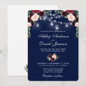 Waterverf Blue Burgundy Floral Lights Wedding W Kaart (Voorkant / Achterkant)