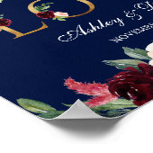 Waterverf Blue Burgundy Floral Love Gold Wedding Poster (Hoek)