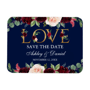 Waterverf Blue Burgundy Floral Love Save the Date Magneet