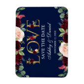 Waterverf Blue Burgundy Floral Love Save the Date Magneet (Verticaal)