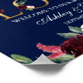 Waterverf Blue Burgundy Floral Love Weddenschap Go Poster (Hoek)