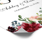 Waterverf Blue Burgundy Floral Love Wedding Poster (Hoek)