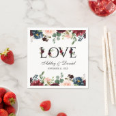 Waterverf Blue Burgundy Floral Love Wedding Servet (Insitu)