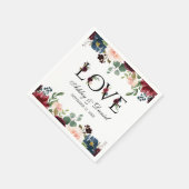 Waterverf Blue Burgundy Floral Love Wedding Servet (Hoek)