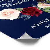Waterverf Blue Burgundy Floral Wedding Welcome Poster (Hoek)