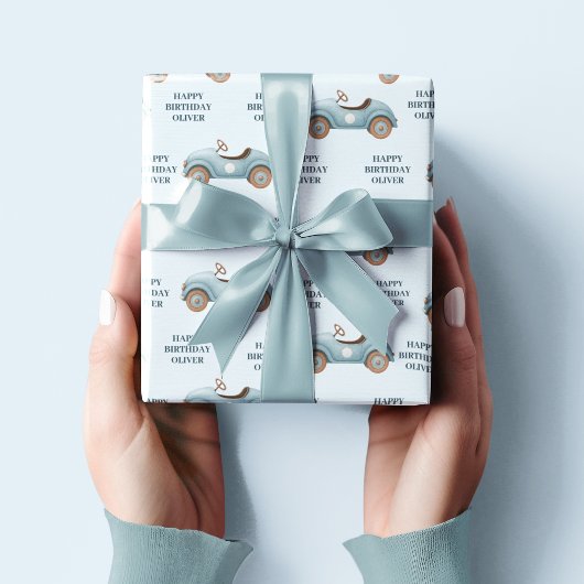 Waterverf Blue Car | Gelukkige verjaardag Cadeaupapier