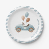 Waterverf Blue Car Verjaardag | Custom Boys Party Papieren Bordje (Voorkant)