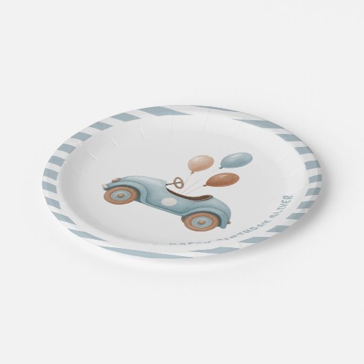 Waterverf Blue Car Verjaardag | Custom Boys Party Papieren Bordje (Gekanteld)