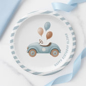 Waterverf Blue Car Verjaardag | Custom Boys Party Papieren Bordje