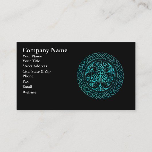 Waterverf Blue Celtic Knot Ring with Birds Visitekaartje (Voorkant)