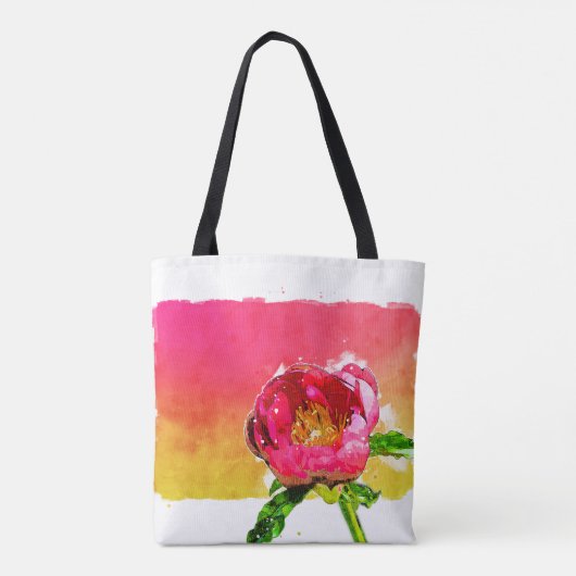 Waterverf Blue Chiffon Roos en Pink Peony Tote Bag (Achterkant)