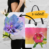 Waterverf Blue Chiffon Roos en Pink Peony Tote Bag