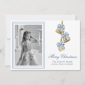 Waterverf Blue Chinoiserie Bow Bells Foto Feestdagenkaart (Voorkant)