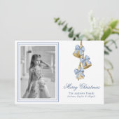 Waterverf Blue Chinoiserie Bow Bells Foto Feestdagenkaart (Staand voorkant)