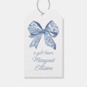 Waterverf Blue Chinoiserie Bow Cadeaulabel (Voorkant)