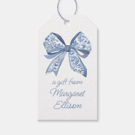 Waterverf Blue Chinoiserie Bow Cadeaulabel