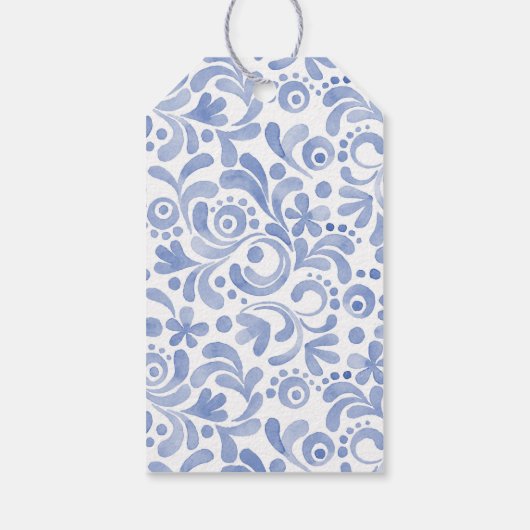 Waterverf Blue Chinoiserie Bow Cadeaulabel (Achterkant)