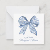 Waterverf Blue Chinoiserie Bow Gift Enclosure Notitiekaartje (Voorkant)