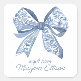 Waterverf Blue Chinoiserie Bow Vierkante Sticker