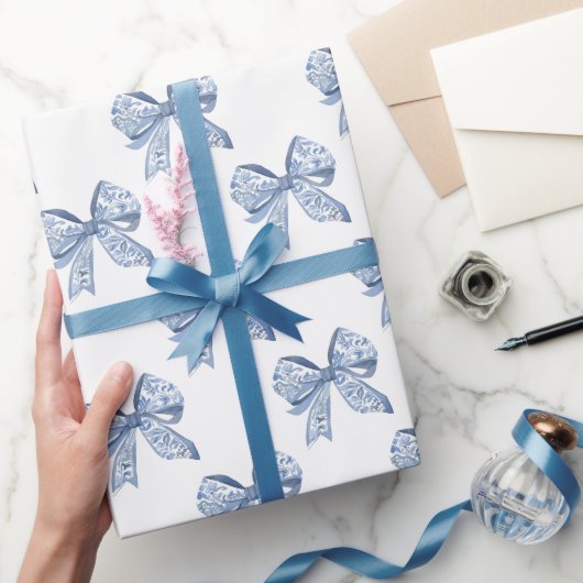 Waterverf Blue Chinoiserie Bows Cadeaupapier (Geschenken)