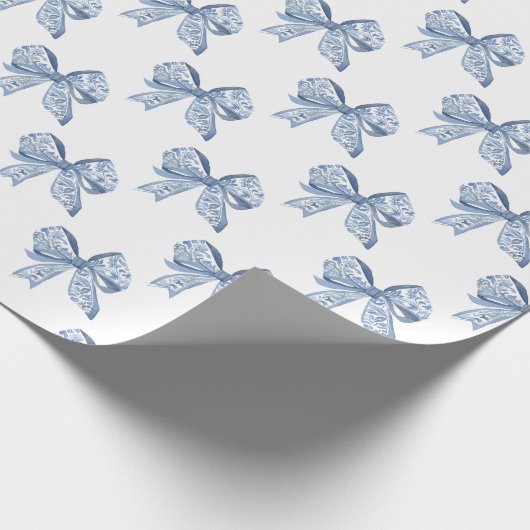 Waterverf Blue Chinoiserie Bows Cadeaupapier (Hoek)