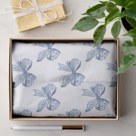 Waterverf Blue Chinoiserie Bows Tissuepapier (Geschenk)