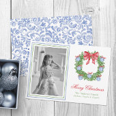 Waterverf Blue Chinoiserie Ornament krans foto Feestdagenkaart