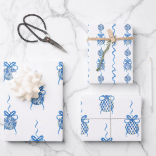 Waterverf Blue Chinoiserie Ornamenten Kerstmis Inpakpapier Vel