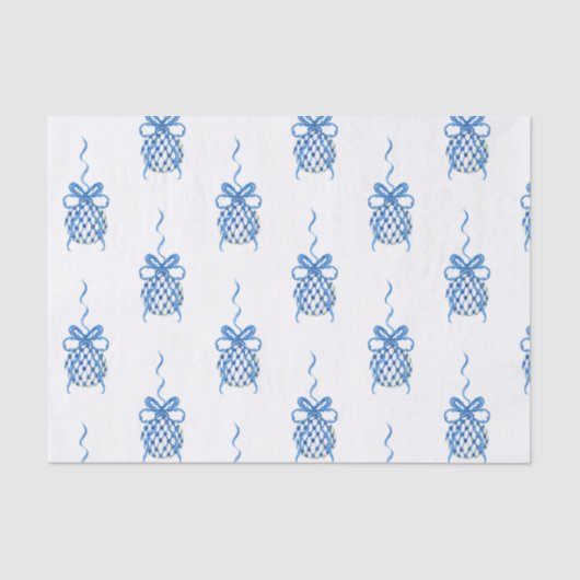 Waterverf Blue Chinoiserie Ornamenten Kerstmis Tissuepapier (Voorkant)